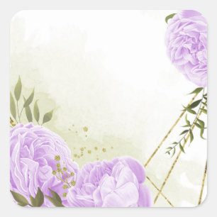 Boho purple flowers green leaves botanical square sticker