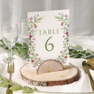 Boho Purple Flowers Greenery Wedding Table Numbers