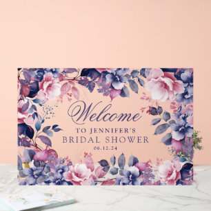 Boho Purple Garden Floral Bridal Shower Welcome Acrylic Sign