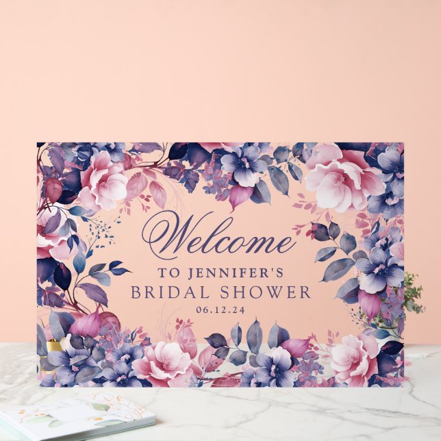 Boho Purple Garden Floral Bridal Shower Welcome  Acrylic Sign (Wedding)