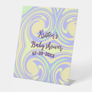 Boho purple green baby shower marble rustic modern pedestal sign