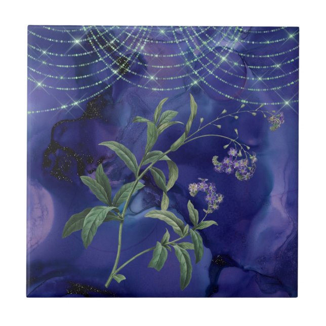 Boho Purple Green Floral Lights Tile (Front)