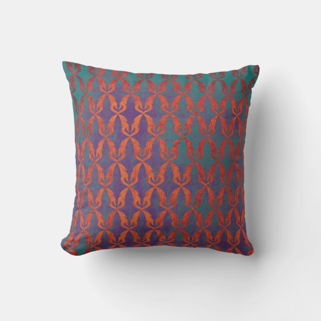 Boho Purple Green Orange Pattern Reversible Cushion (Front)