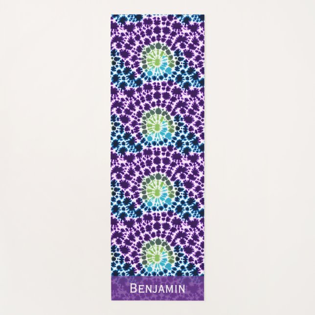 Boho Purple Green Turquoise Tie-Dye Pattern Yoga Mat (Front)