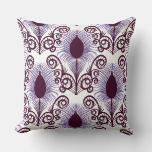 Boho Purple Jewel Tone Peacock Feather Cushion