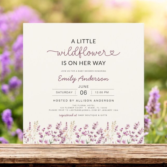 Boho Purple Lilac A Little Wildflower Baby Shower Invitation (Creator Uploaded)