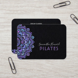 Boho Purple Mandala Pilates Black Business Card