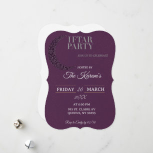 Boho Purple Minimalist Mosque Ramadan Iftar Party  Holiday Card