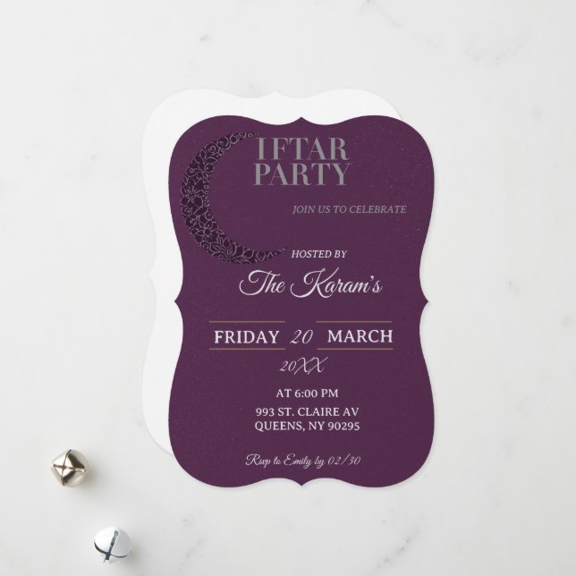 Boho Purple Minimalist Mosque Ramadan Iftar Party  Holiday Card (Front/Back In Situ)