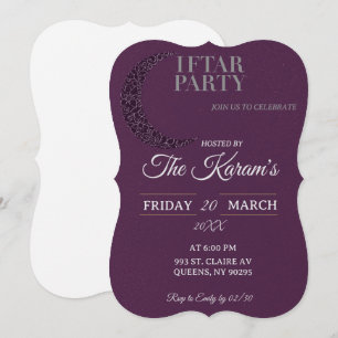 Boho Purple Minimalist Mosque Ramadan Iftar Party  Invitation