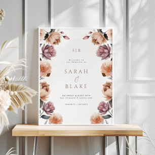 Boho Purple Pink Floral Wedding Welcome Poster