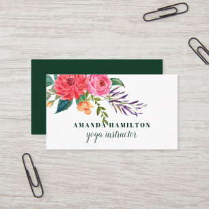 Boho Purple Pink red Flowers in bloom Watercolor Business Card