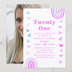 Boho Purple Rainbow Modern 21st Birthday Party Invitation