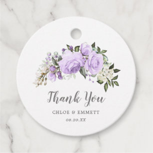 Boho Purple Rose Floral Wedding Thank You Favour Tags