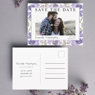 Boho Purple Watercolor Floral Save the Date Postcard