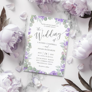 Boho Purple Watercolor Floral Wedding Invitation