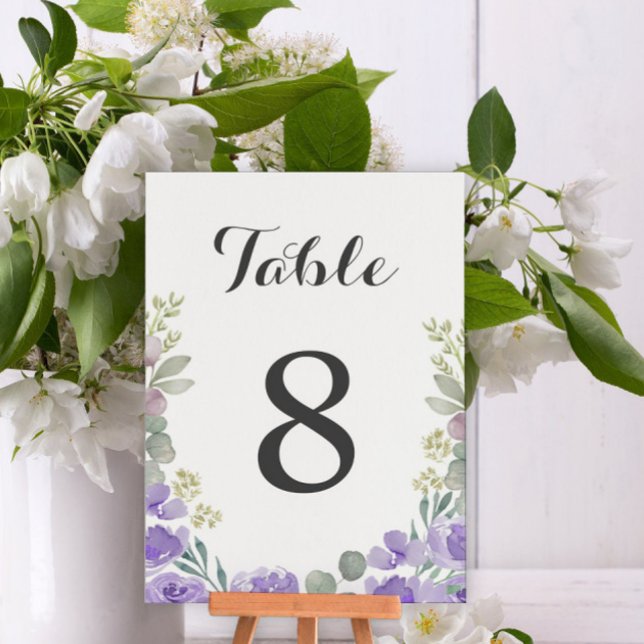 Boho Purple Watercolor Floral Wedding Table Number (Creator Uploaded)