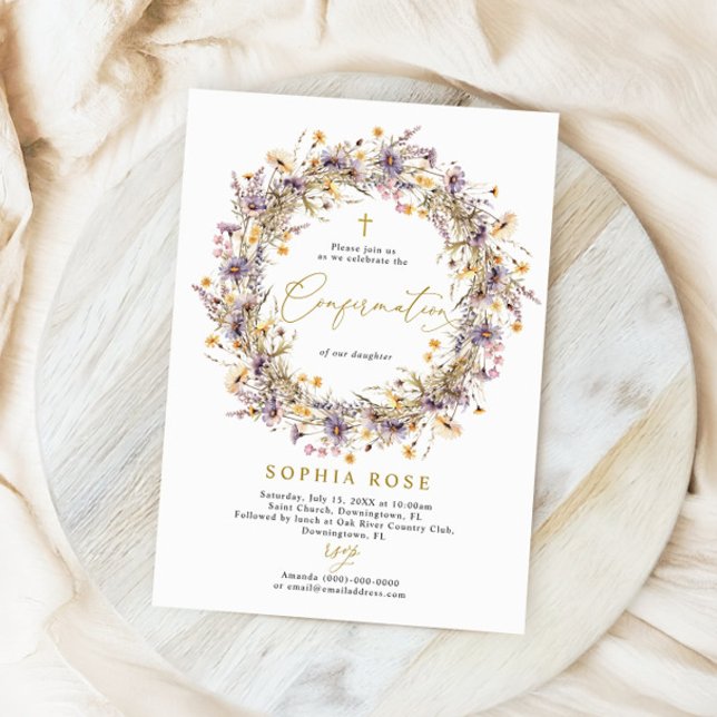 Boho Purple Wildflowers Confirmation Invitation (Creator Uploaded)