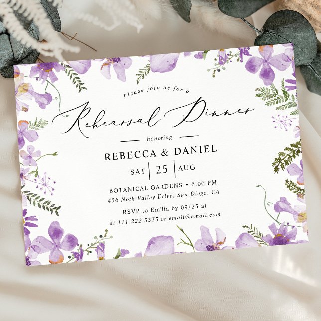 Boho Purple Wildflowers Rehearsal Dinner Invitation (Creator Uploaded)