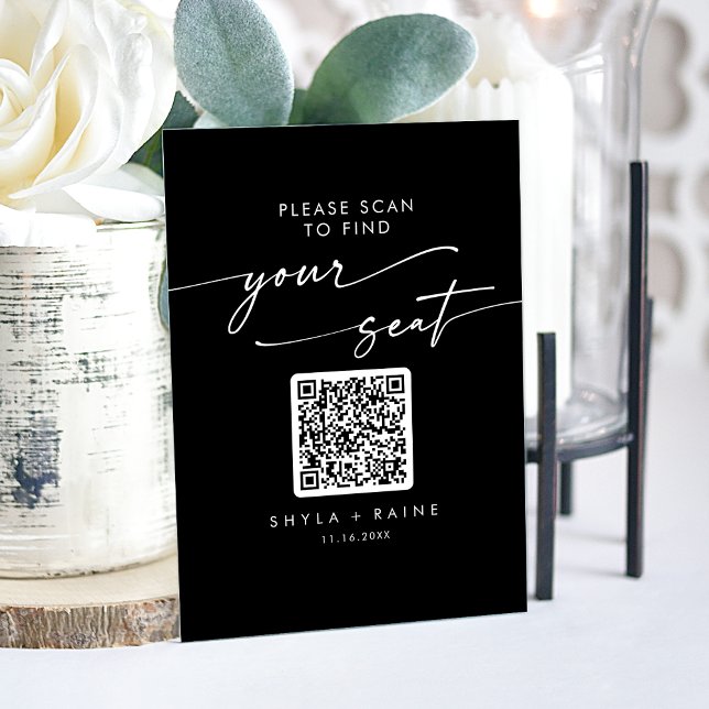 Boho QR Black Acrylic Wedding Seating Chart Sign (Boho QR Black Acrylic Wedding Seating Chart Sign)