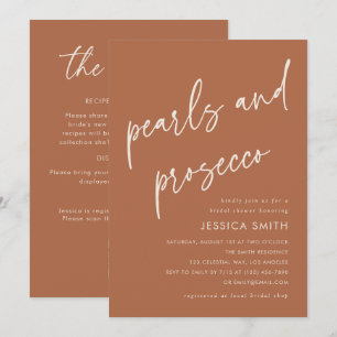 Boho QR Code Pearls and Prosecco Bridal Shower Invitation