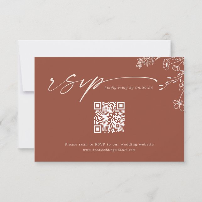 Boho Qr Code Terracotta Burnt Orange Wedding RSVP Card (Front)