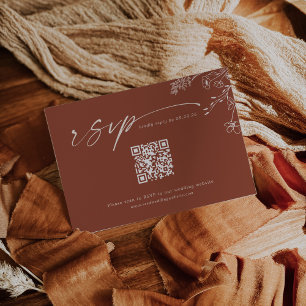 Boho Qr Code Terracotta Burnt Orange Wedding RSVP Card