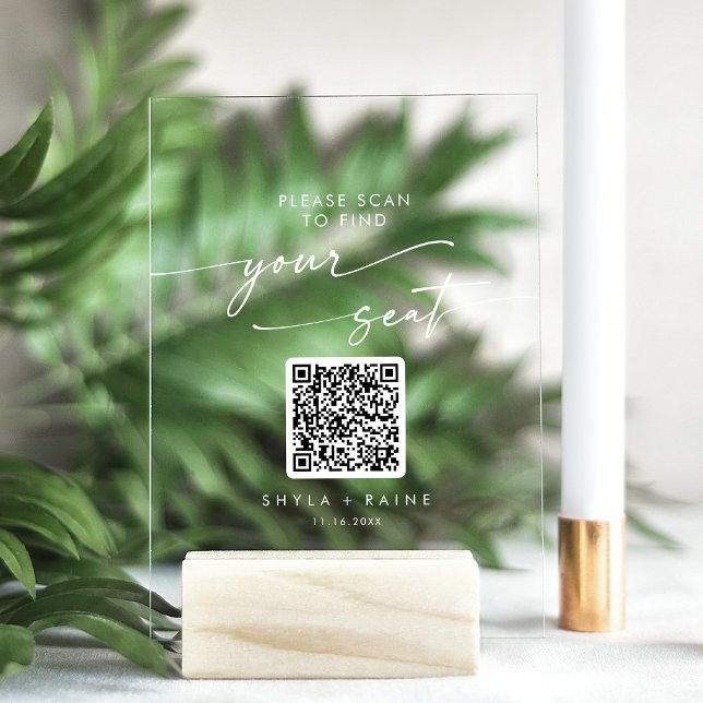 Boho QR White Acrylic Wedding Seating Chart Sign (Creator Uploaded)