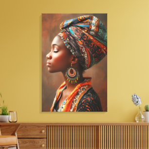 Boho Queen: African Lady in Traditional Scarf Wall Canvas Print