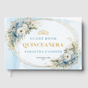 Boho Quinceañera Dusty Blue Gold Eucalyptus  Guest Book