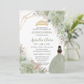 Boho Quinceanera Sage Green Floral Pampas Grass Invitation (Standing Front)