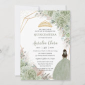 Boho Quinceanera Sage Green Floral Pampas Grass Invitation (Front)