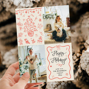 Boho Quirky Coquette Bows Happy Holidays 2 Photo Holiday Card