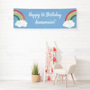 Boho Rainbow 1st Birthday Party Blue Boy Kids Banner