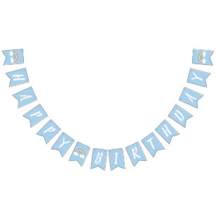 Boho Rainbow 1st Birthday Party Blue Boy Kids Bunting