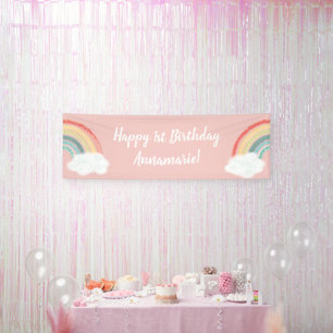 Boho Rainbow 1st Birthday Party Pink Girl Banner