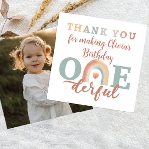 Boho Rainbow 1st Birthday Photo Thank You Card – E