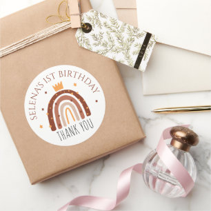 Boho Rainbow 1st Birthday Thank You Classic Round Sticker