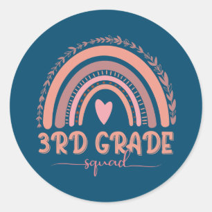 Boho Rainbow 3rd Grade Squad Teacher First Day Of Classic Round Sticker