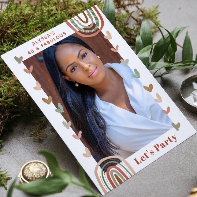 Boho Rainbow 40 & Fabulous Modern Birthday Party Invitation (Creator Uploaded)