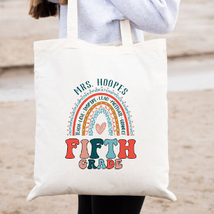 Boho Rainbow 5th Grade Tribe Teacher Squad Custom Tote Bag