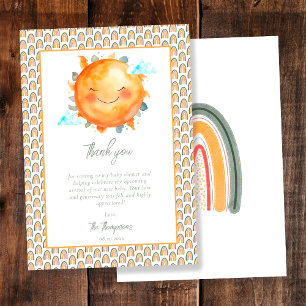 Boho Rainbow A Little Ray Of Sunshine Baby Shower Thank You Card