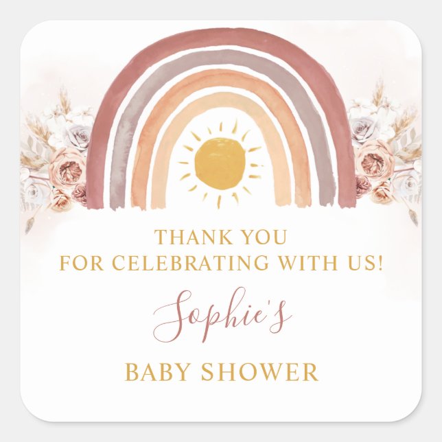 Boho Rainbow A Little Ray of Sunshine Square Sticker (Front)