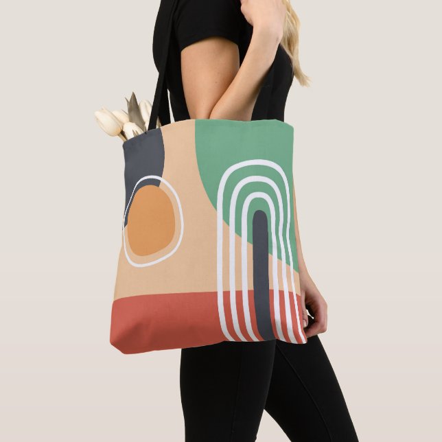 Boho rainbow abstract line art retro colours tote bag (Close Up)