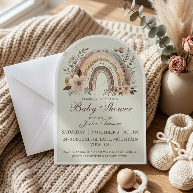 Boho Rainbow And Flowers Baby Shower Invitation (Creator Uploaded)