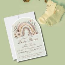 Boho Rainbow And Flowers Baby Shower Invitation