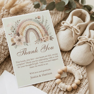 Boho Rainbow And Flowers Baby Shower  Thank You Card