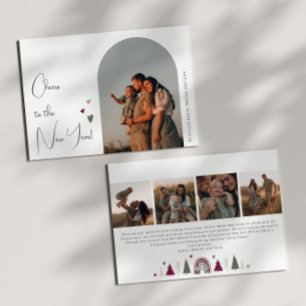 Boho Rainbow and Hearts Arch New Year Five Photo Holiday Card