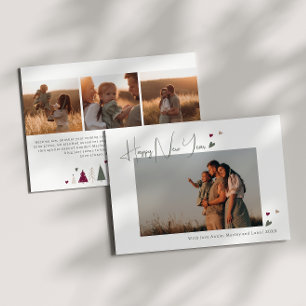 Boho Rainbow and Hearts Four Photo Happy New Year Holiday Card