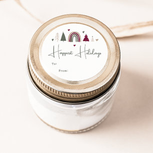 Boho Rainbow and Hearts Happiest Holidays To From Classic Round Sticker